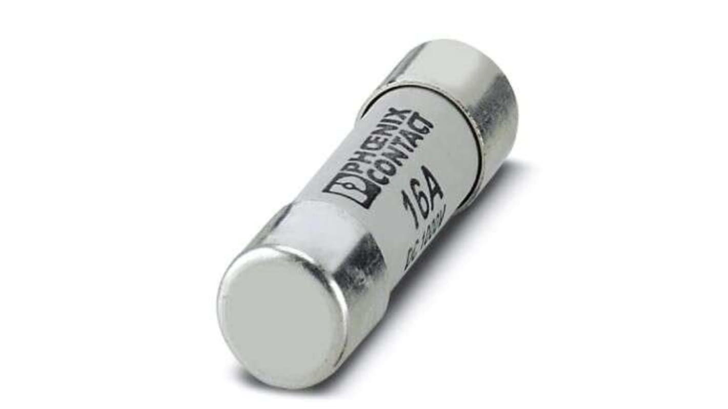 Fusibile a cartuccia Phoenix Contact 3061350, 16 A, 1000 V c.c., per applicazioni fotovoltaiche, dimensioni 10 x 38 mm.
