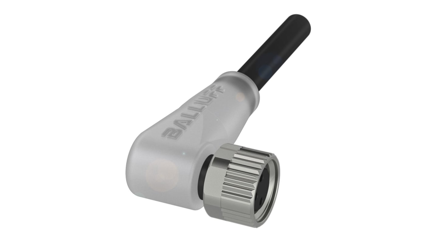 Cavo sensore attuatore M8 femmina BALLUFF, 5 m, 3 conduttori, protezione IP67/IP69K, corrente 4 A, temperatura -50 a 90 °C.