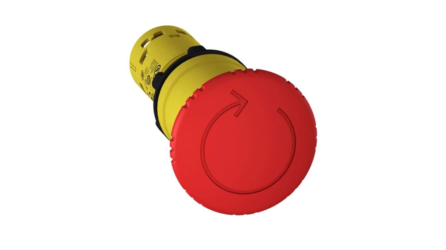 Pulsante di arresto di emergenza Schneider Electric Harmony XB7, montaggio a pannello, diametro foro 22 mm, attivazione rossa.