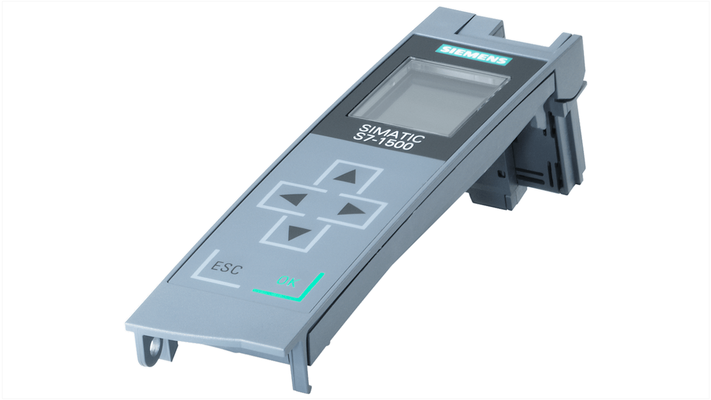 Modulo display Siemens 6AG1591-1AA01-2AA0 per CPU SIPLUS 1511/1513, dimensioni 77 x 165 x 50 mm, resistente a liquidi.