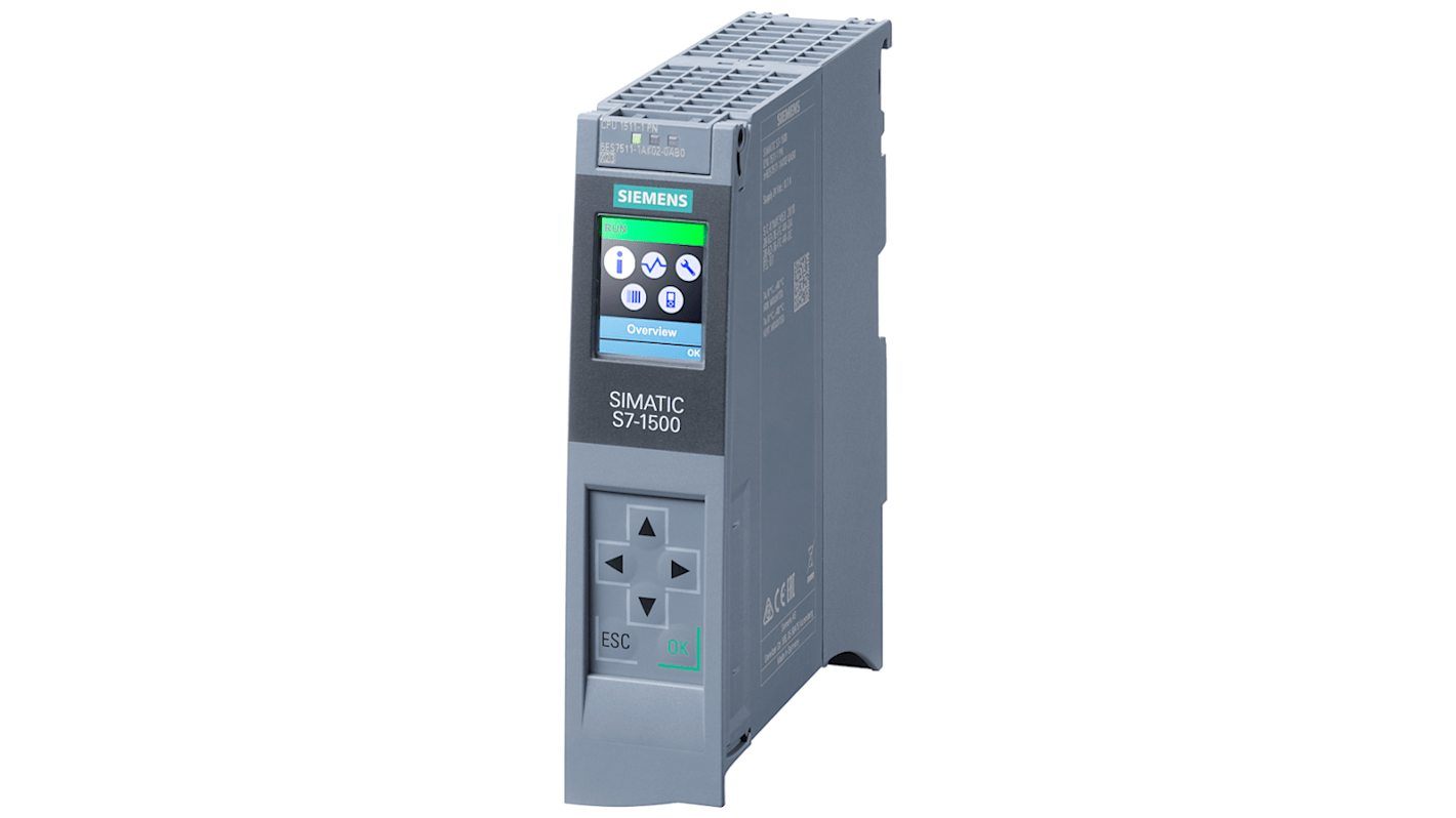 CPU PLC Siemens 6AG2511-1AK02-4AB0, serie SIPLUS S7-1500, 24 V c.c., 20 ingressi/uscite digitali, interfaccia PROFINET.