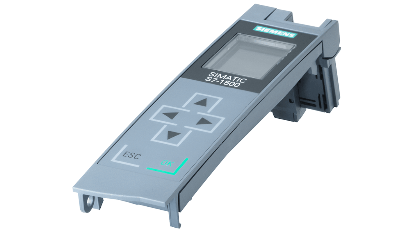 Modulo display Siemens 6ES7591-1AA01-0AA0 per CPU serie 1511, dimensioni 75 x 164 x 5 mm, compatibile con diverse unità.