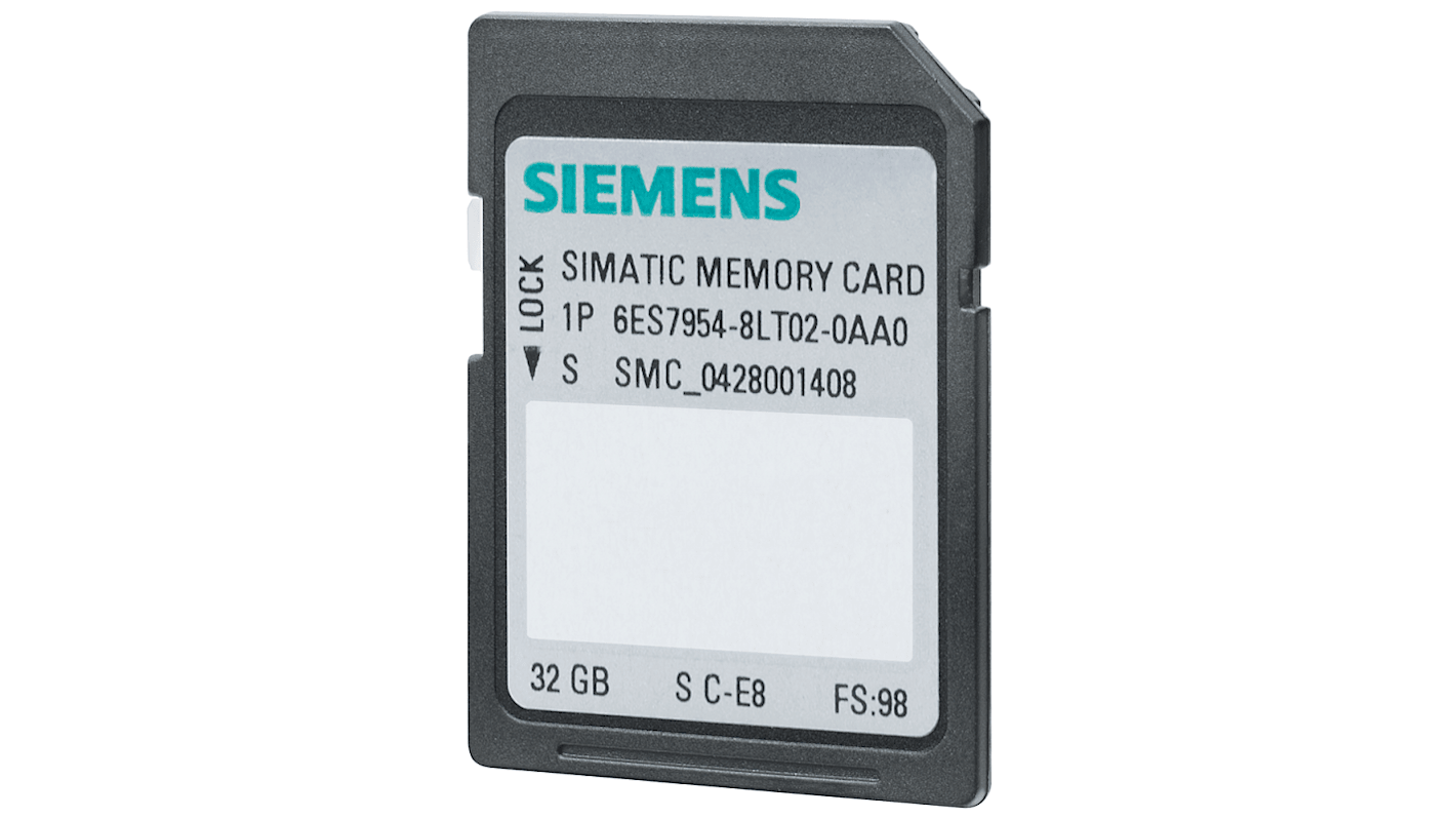 Scheda di memoria Siemens 6ES7954-8LT03-0AA0, 32 GB, per CPU S7-1x00, montaggio diretto, dimensioni 24 x 32 x 2,1 mm.