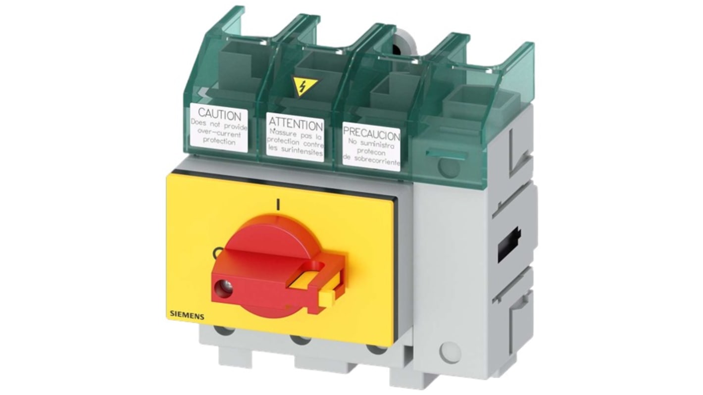 Sezionatore interruttore Siemens SENTRON 3LD5, 4 poli, 63A, IP65, per attivazione sicura apparecchiature elettriche.