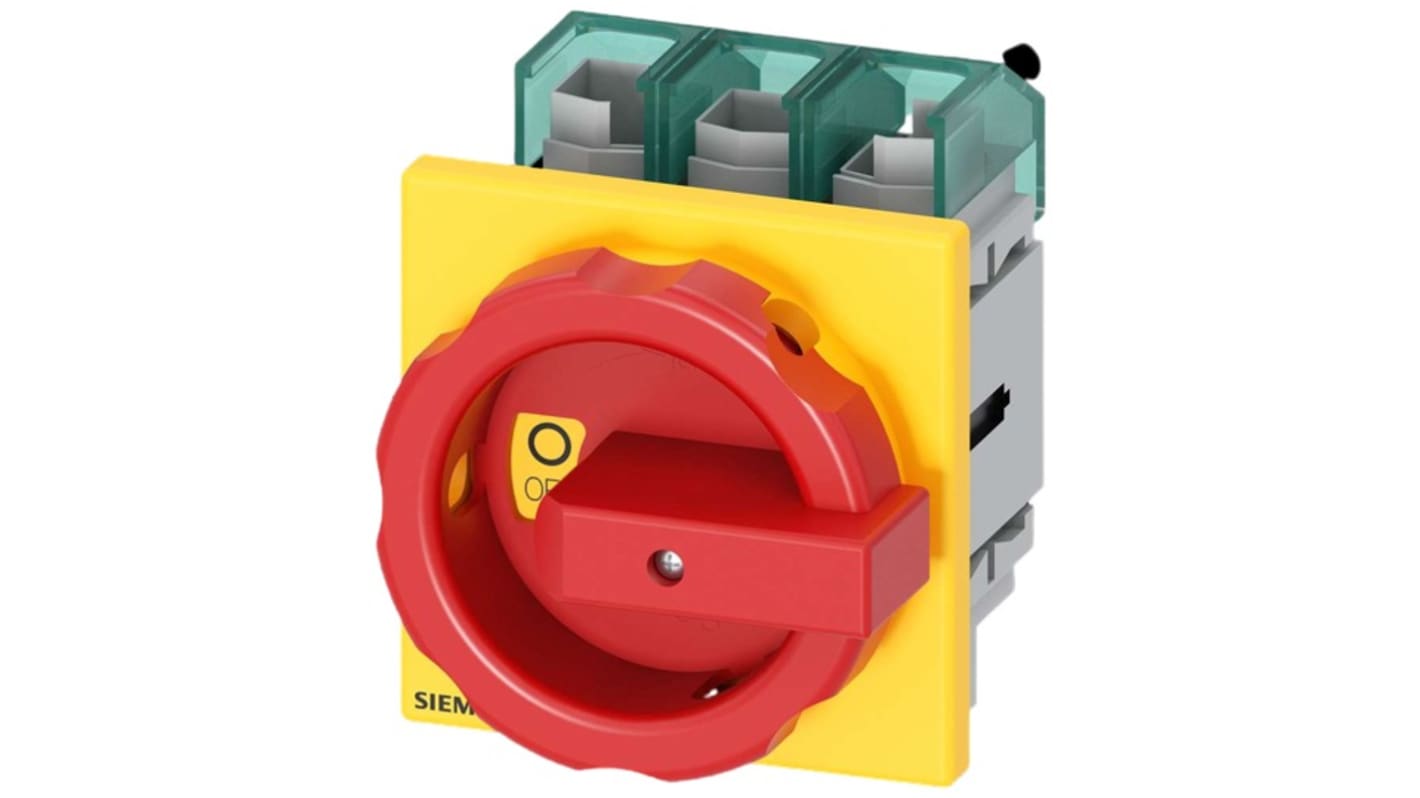 Sezionatore interruttore Siemens 3LD5220-0TK13, 3 poli, 63A, fusibile Classe J, IP65, per attivazione sicura apparecchiature elettriche.