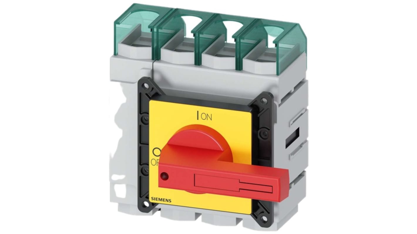 Sezionatore interruttore Siemens SENTRON 3LD5, 4 poli, 100A, IP65, per attivazione sicura apparecchiature elettriche.