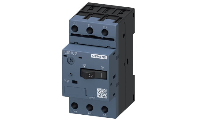 Interruttore automatico motore Siemens 3RV1011-1HA10, 5,5-8 A, serie SIRIUS - Protezione cortocircuito 50 kA, durata 100.000 cicli.