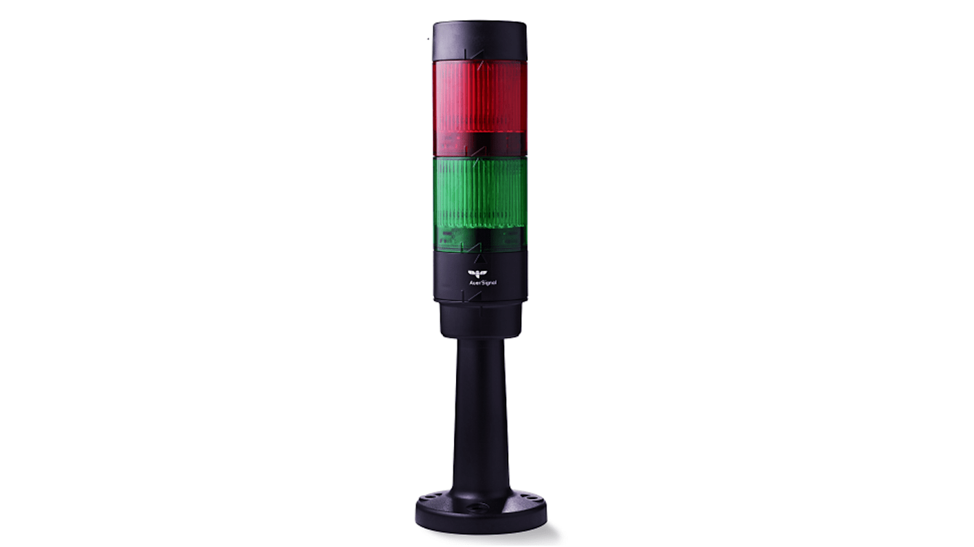 AUER Signal CT5-Q02, torretta di segnalazione LED a 2 elementi, 24 V c.c., lenti verde e rosso, montaggio su tubo, grado di protezione IP65.