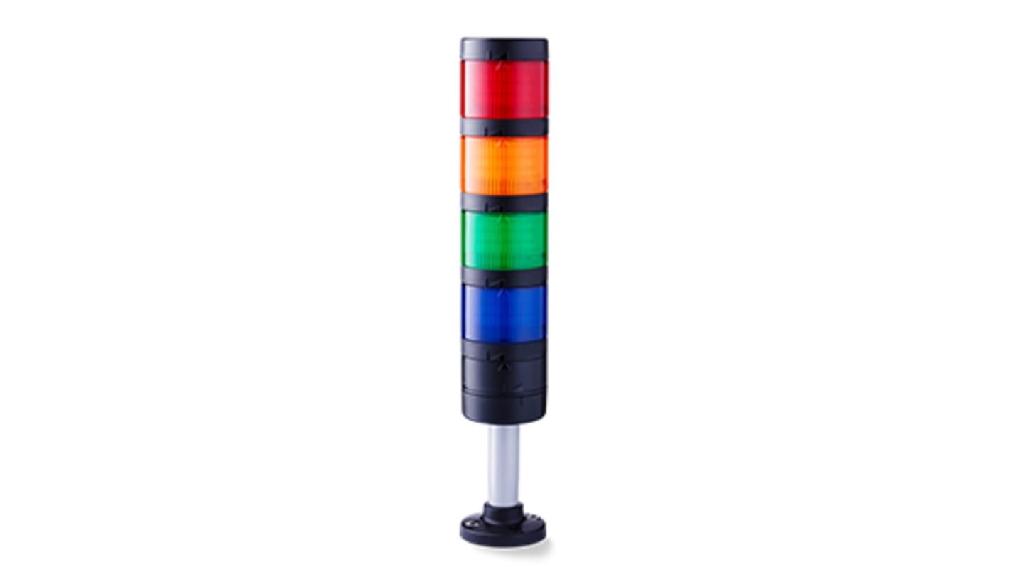 Torretta di segnalazione LED AUER Signal PC7-Q05, 4 elementi luminosi, contenitore in policarbonato nero, grado di protezione IP66/IP67.