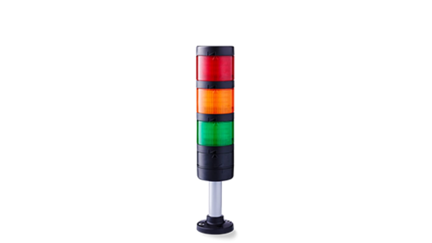 Torretta di segnalazione AUER Signal PC7-Q06, LED 3 elementi Ambra, Verde, Rosso, contenitore in policarbonato, IP66/IP67.