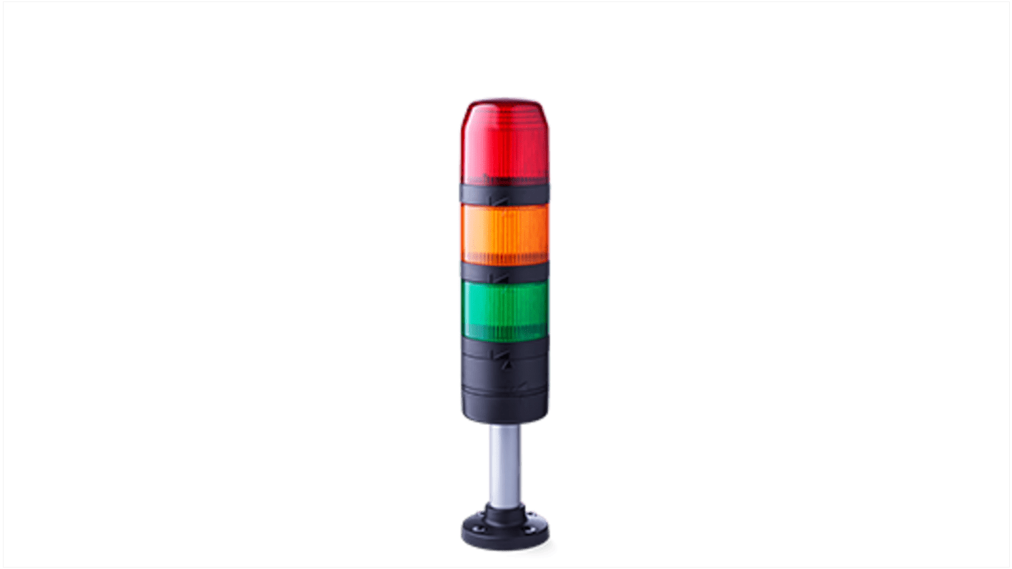 AUER Signal PC7-Q07, torretta di segnalazione LED modulare con 3 elementi Ambra, Verde e Rosso, contenitore in policarbonato, IP66/IP67.
