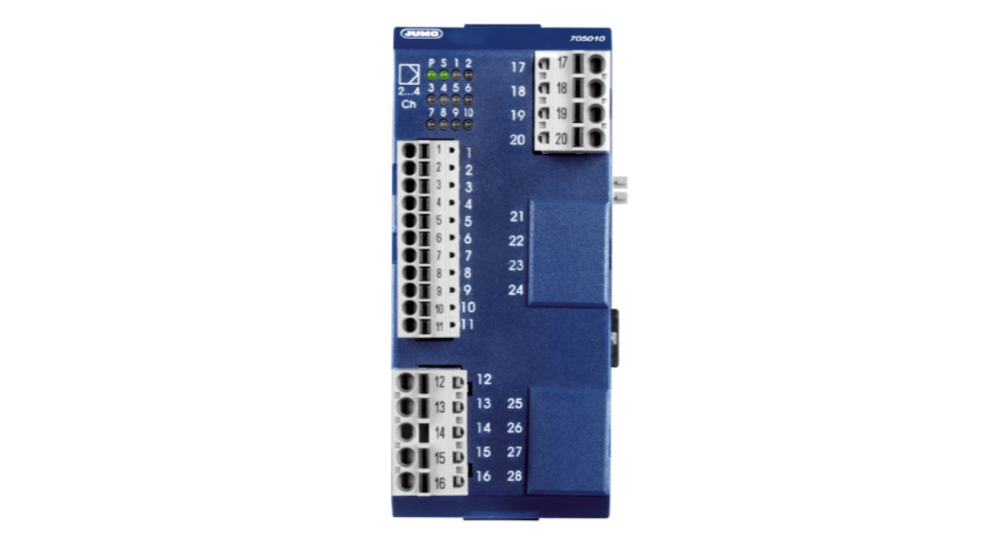 Modulo di monitoraggio Jumo 705010/18-000-36/000 per relè a stato solido, 4 canali PID, touchscreen, dimensioni 1,77 x 4,07 x 3,99 poll.