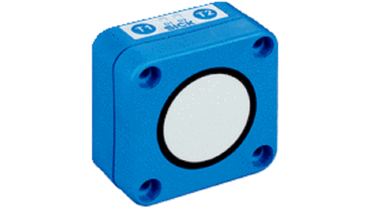 Sensore di prossimità a ultrasuoni rettangolare Sick UC30-21416B, rilevamento 350-3400 mm, alimentazione 9-30 V, dimensioni 62.2 x 62.2 x 32.7 mm.