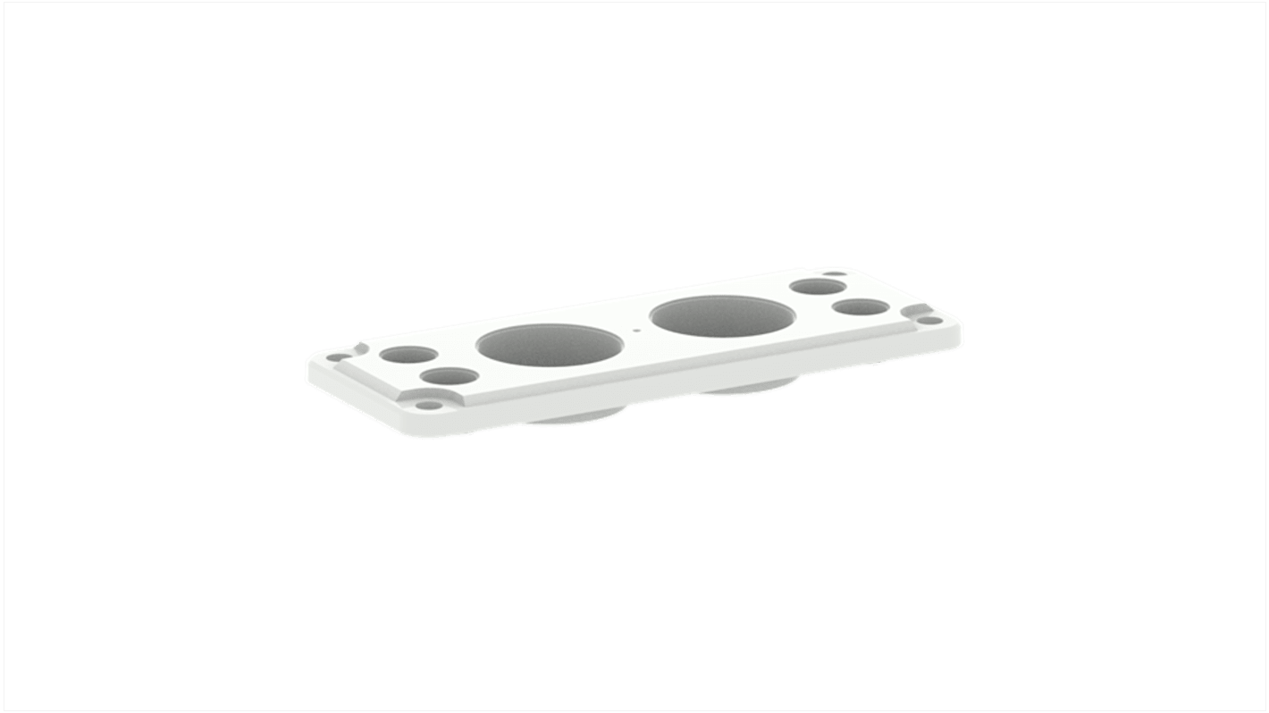 Flangia ABB in plastica grigia per contenitori, compatibile con YMF, con guarnizione e accessori di fissaggio.