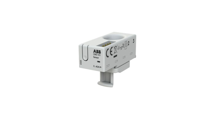 Sensore di corrente ABB 2CCA880108R0001, montaggio su cavo, 0.1-40A, dimensioni 41x17.4x29 mm, precisione 0.5% FS.