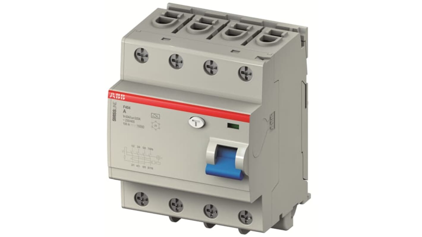 Interruttore differenziale 4 poli ABB F404, 40 A, 30 mA, IP20, per sistemi TP SMISSLINE.