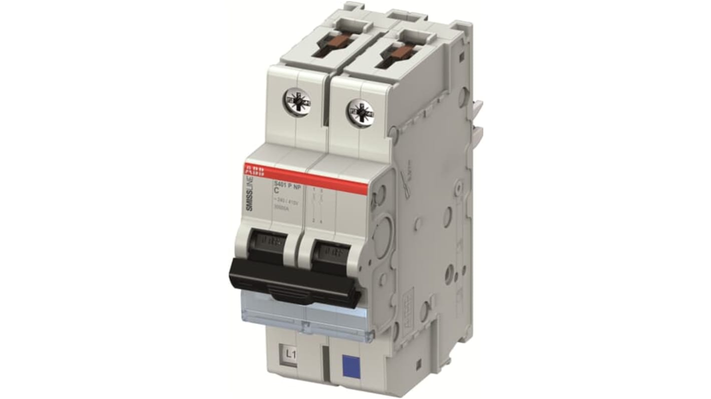 Interruttore magnetotermico ABB 2P Tipo C, 50A, montaggio su guida DIN, grado di protezione IP20, per tensione 415 V.