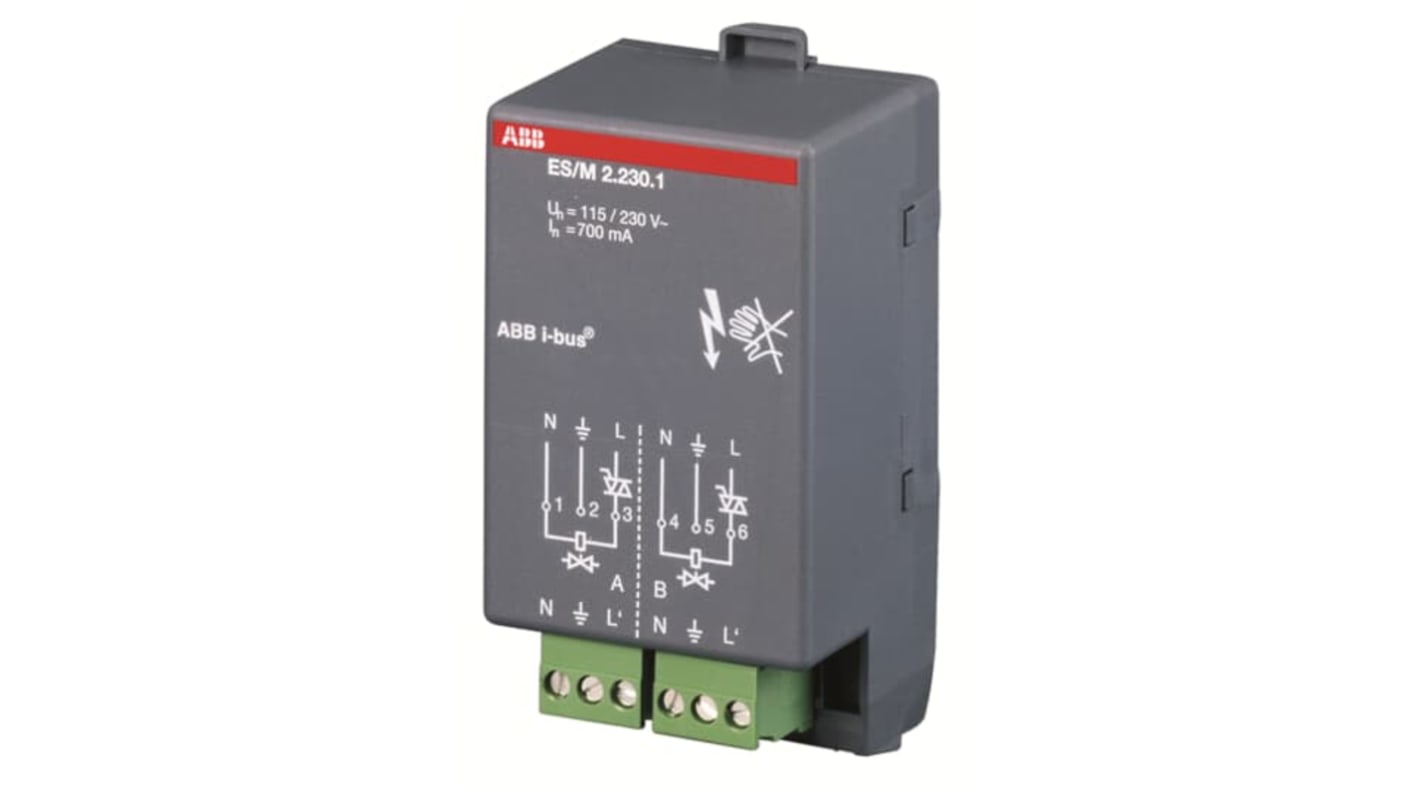 Modulo I/O ABB 2CDG110013R0011 per sistema bus KNX, con due uscite resistenti a sovraccarico, design IP54, dimensioni 1.2 x 1.92 x 3.66 poll.