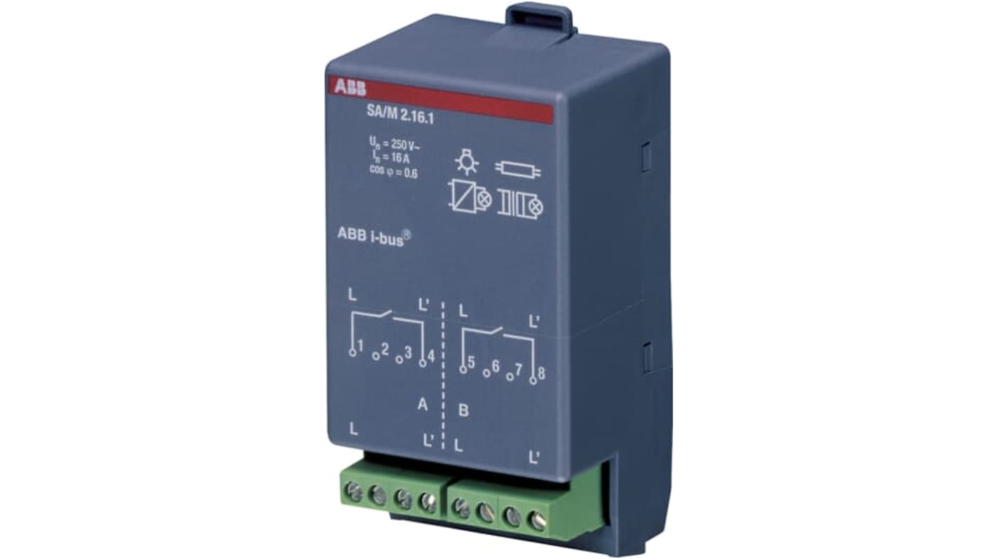 Modulo I/O ABB 2CDG110100R0011 per sistema bus KNX TP, attuatore interruttore, montaggio su guida DIN, IP54, 1.2 x 1.92 x 3.66 poll.