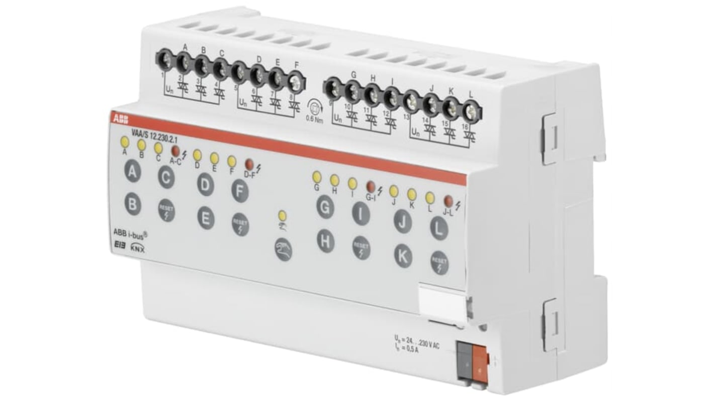 Adattatore ABB 2CDG110117R0011 per sistema bus KNX, montaggio su guida DIN, tensione 24-230 V c.a., dimensioni 3,5 x 5,6 x 2,5 poll.