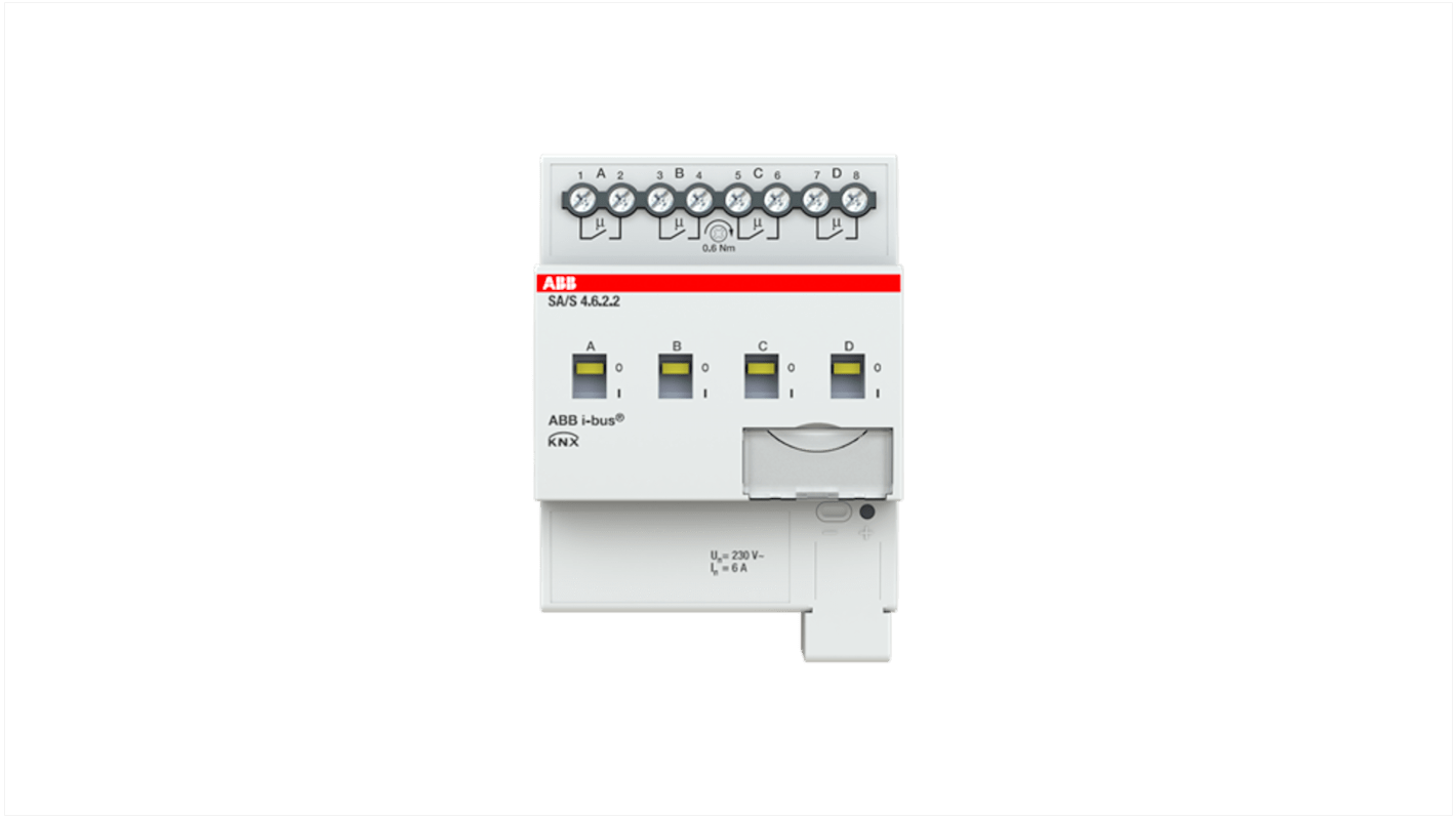 Modulo I/O ABB 2CDG110254R0011 per sistema bus KNX, attuatore di commutazione 4 carichi, IP54, dimensioni 3,54 x 2,75 x 63,5 poll.