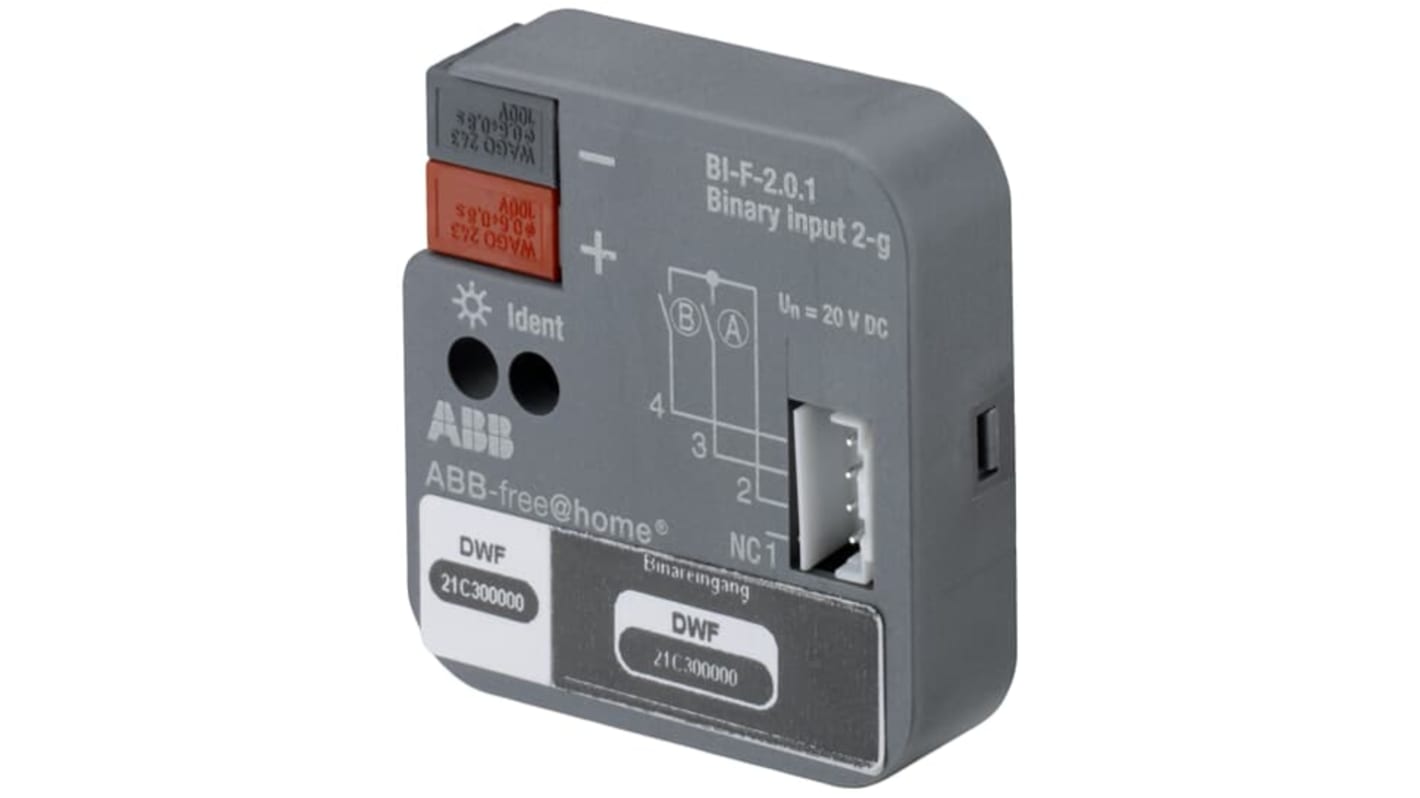 Modulo di ingresso ABB 2CDG510002R0011 per automazione domestica, 2 canali, montaggio a filo, dimensioni 0,47 x 1,53 x 1,57 pollici.