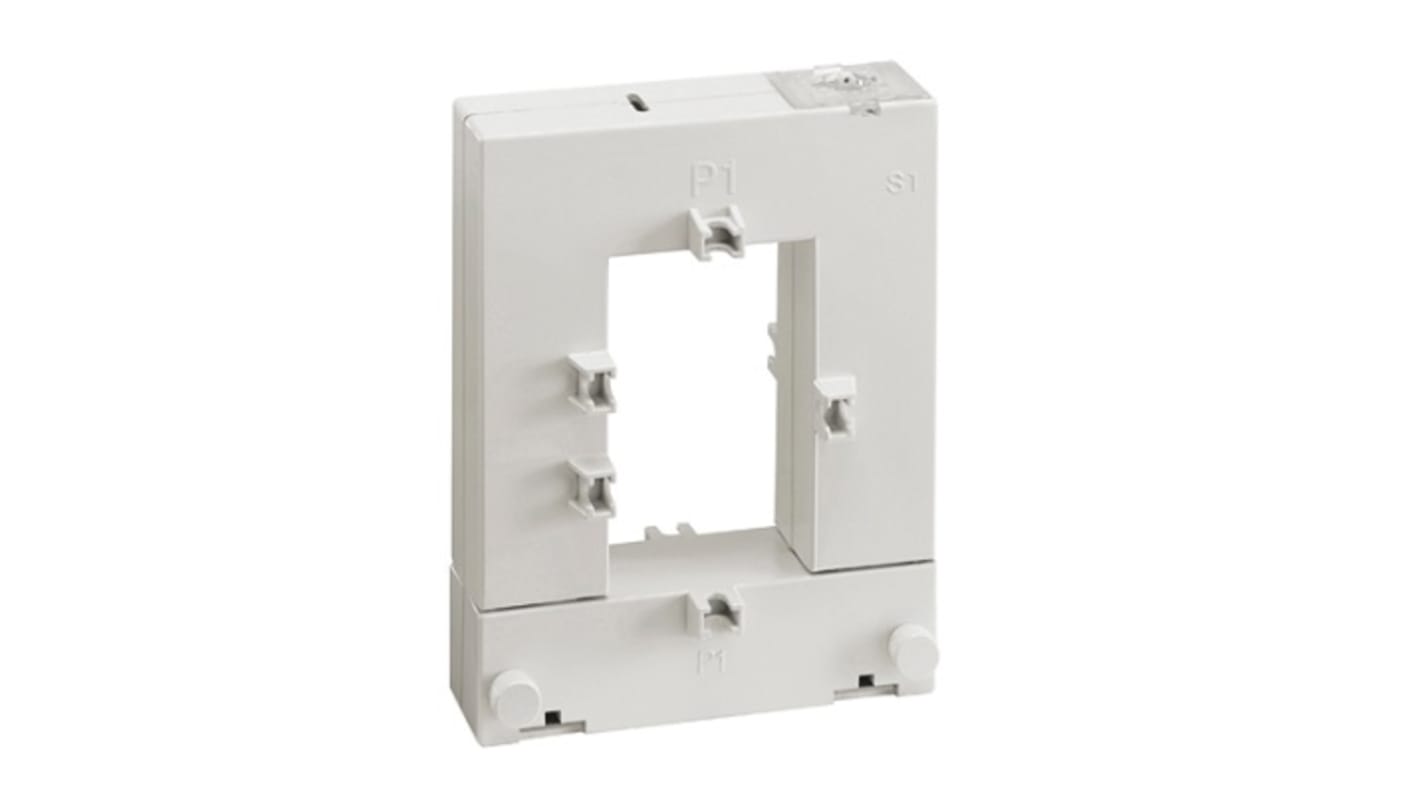 Trasformatore di corrente Lovato DM1TA0600, 600:5A, con foro 52 x 80 mm, fissaggio a vite, grado di protezione IP30.