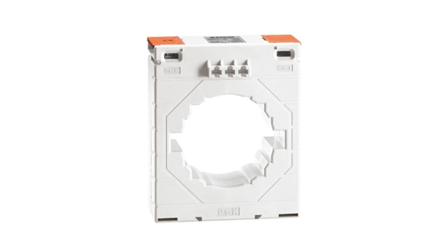 Trasformatore di corrente Lovato DM35T0600, rapporto 600:5A, montaggio su guida DIN, dimensioni foro 50x50 mm, grado di protezione IP30.