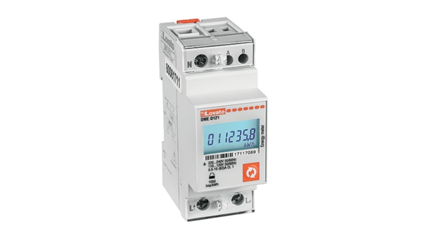 Contatore di energia monofase Lovato DMED121MID, 63 A, display LCD, interfaccia RS485, montaggio su guida DIN.