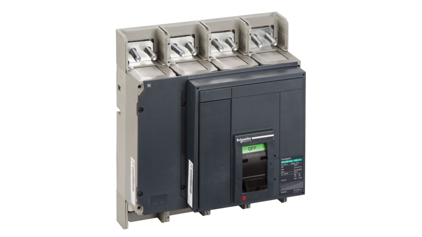 Sezionatore con interruttore integrato Schneider Electric, 1000A, 690 V, design compatto, dimensioni 327x280x147 mm.