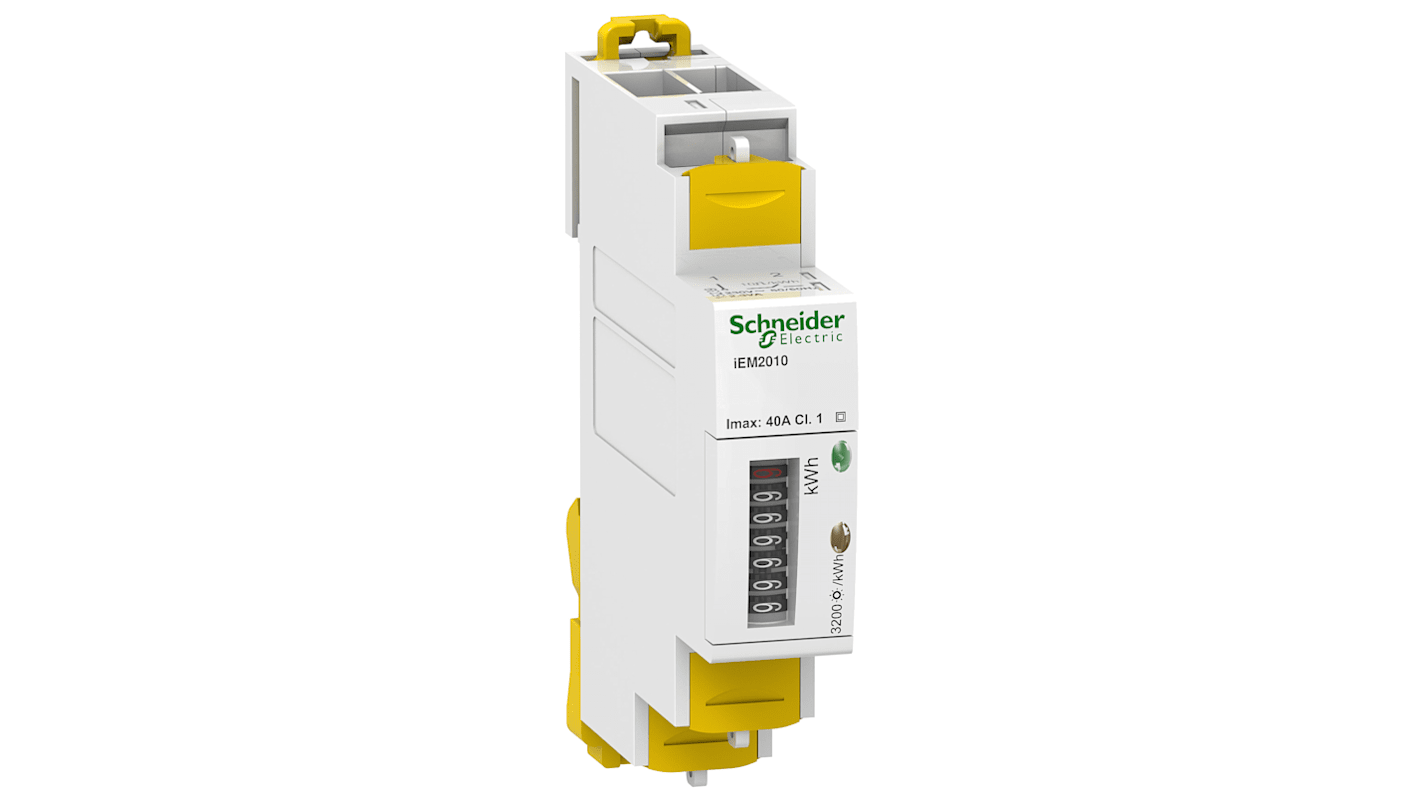 Contatore di energia Schneider Electric A9MEM2010, 1-3 fasi, LCD, montaggio su guida DIN, 230 V, 40 A, IP50.