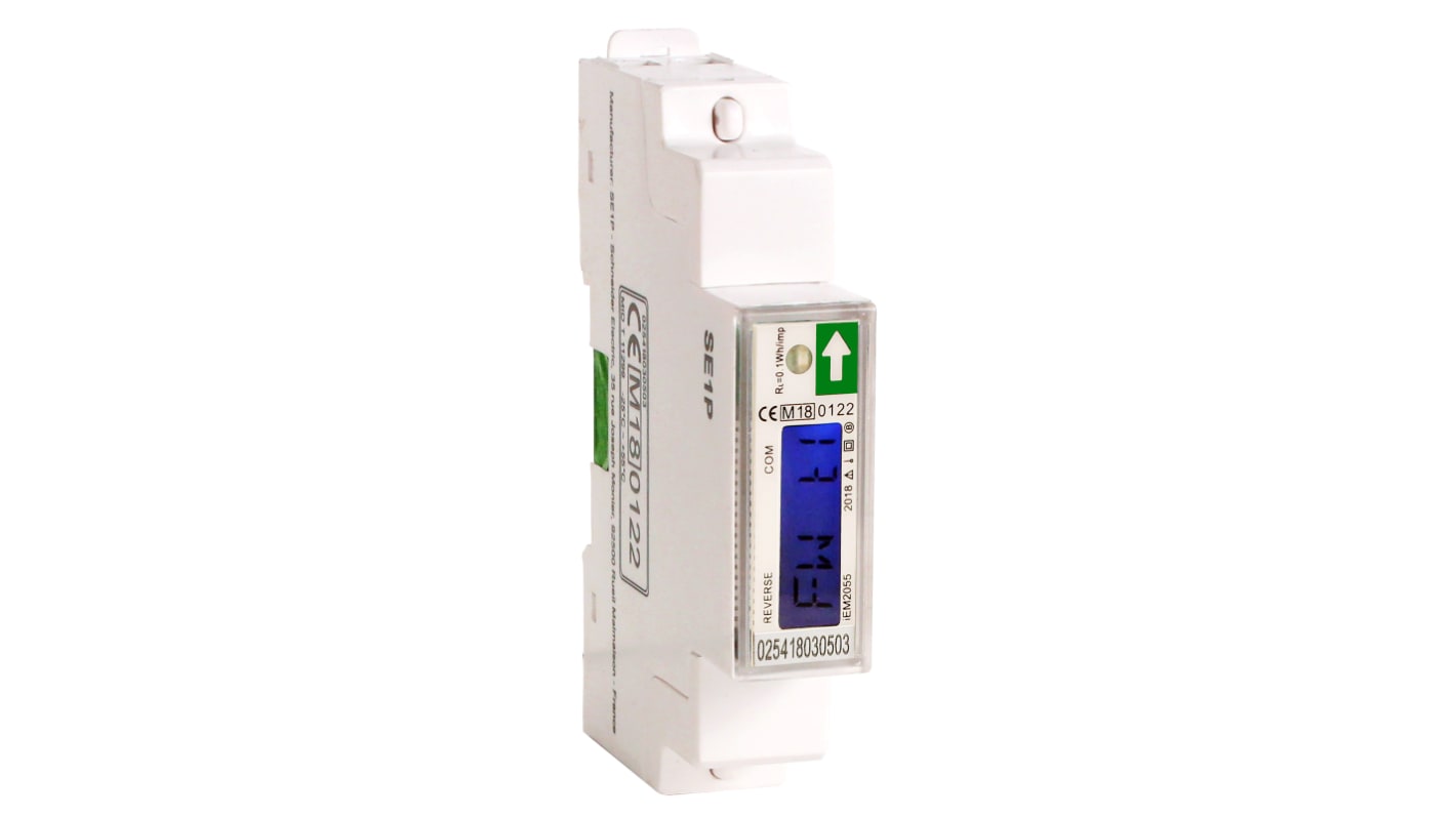 Contatore di energia monofase Schneider Electric A9MEM2050, LCD, 230 V, 45 A, montaggio su guida DIN, IP50.