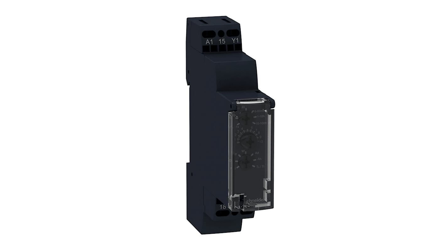Relè multifunzione Schneider Electric RE17RMXMU, 12-240 V AC/DC, guida DIN, 1 Sec - 100 Hrs, 8 A, IP20. Ideale da -20 a 60 °C.