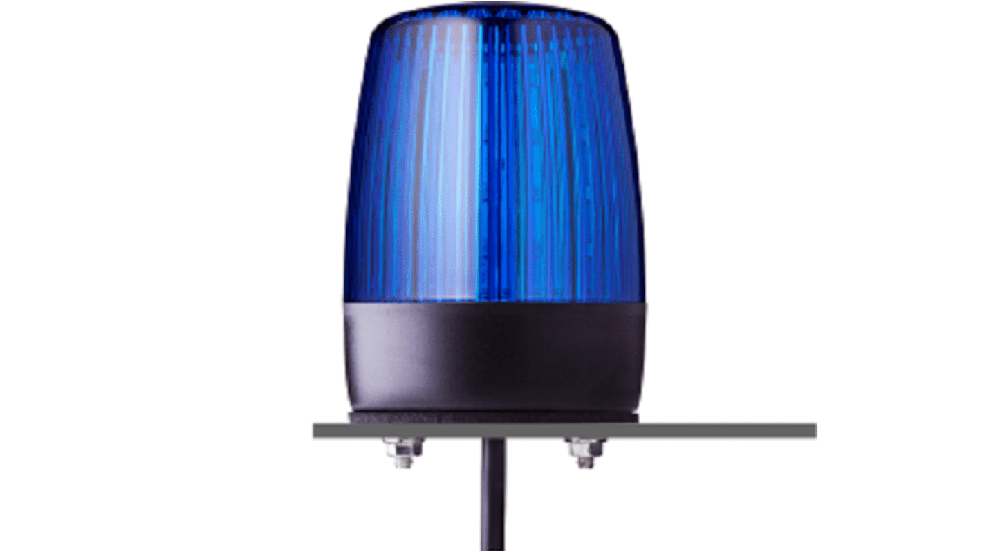 AUER Signal 860505405, segnalatore LED blu fisso e lampeggiante, montaggio su base da 75 mm, alimentazione 24 V, grado di protezione IP67/IP69.