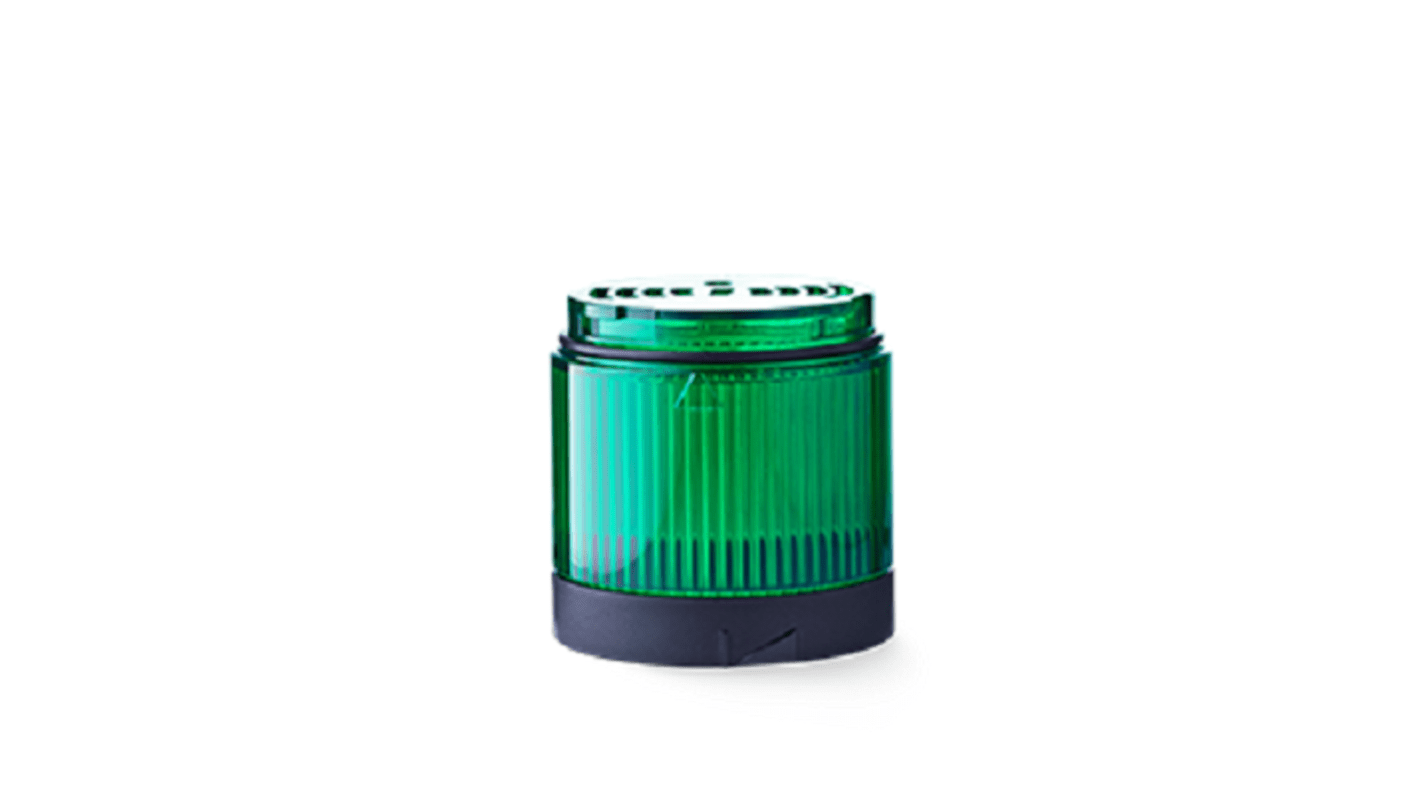 Modulo torretta di segnalazione verde AUER Signal 910026405, LED 24 V, diametro base 70 mm, funzioni fisse e lampeggianti.