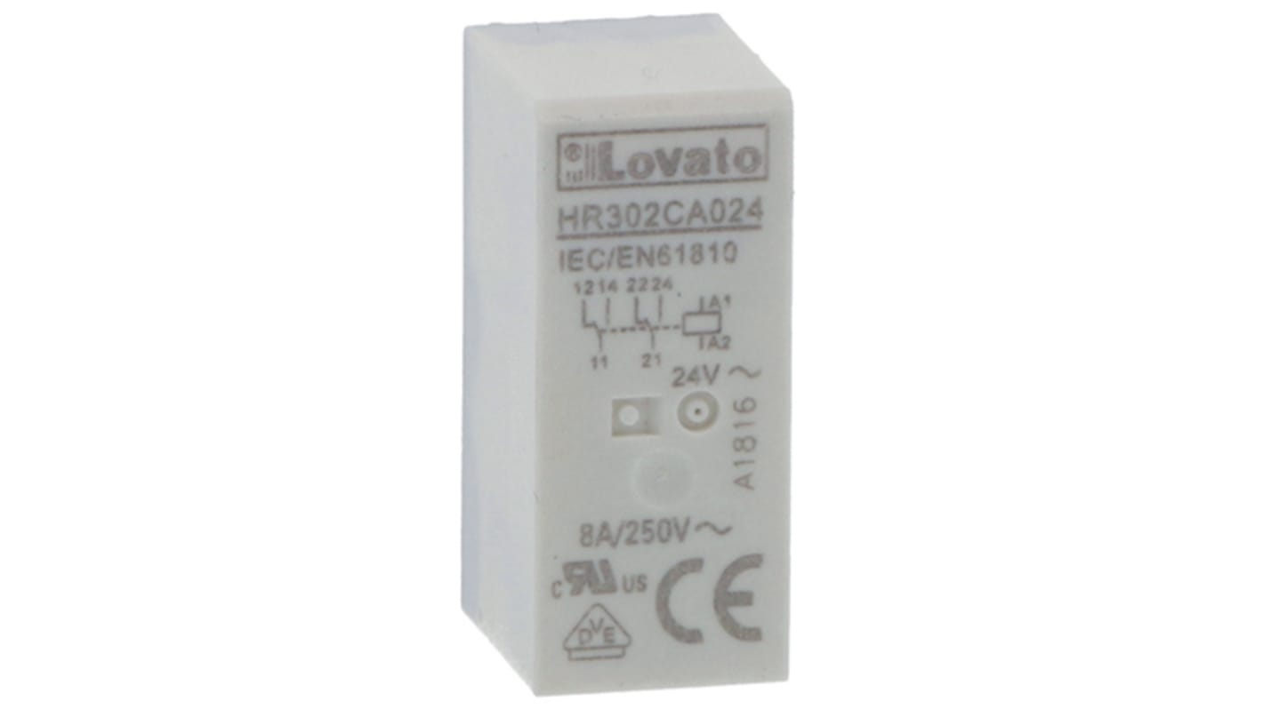 Relè monostabile Lovato HR301CA110, SPDT, 110V ca, 16A, montaggio su guida DIN, temperatura operativa -40/+85 °C.