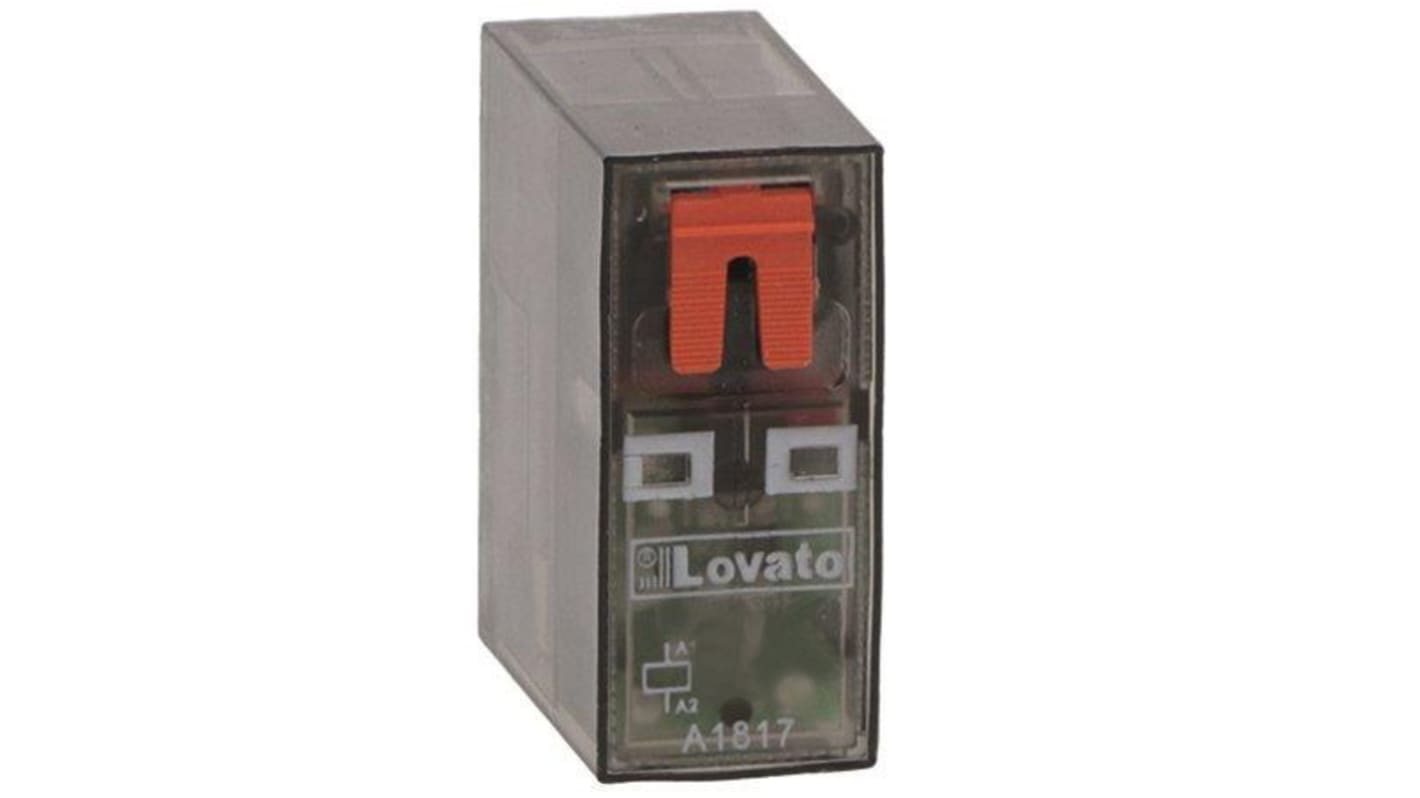 Relè monostabile Lovato HR501CD110 per guida DIN, 110V cc, contatto SPDT, corrente 16A, temperatura -40/+70°C.