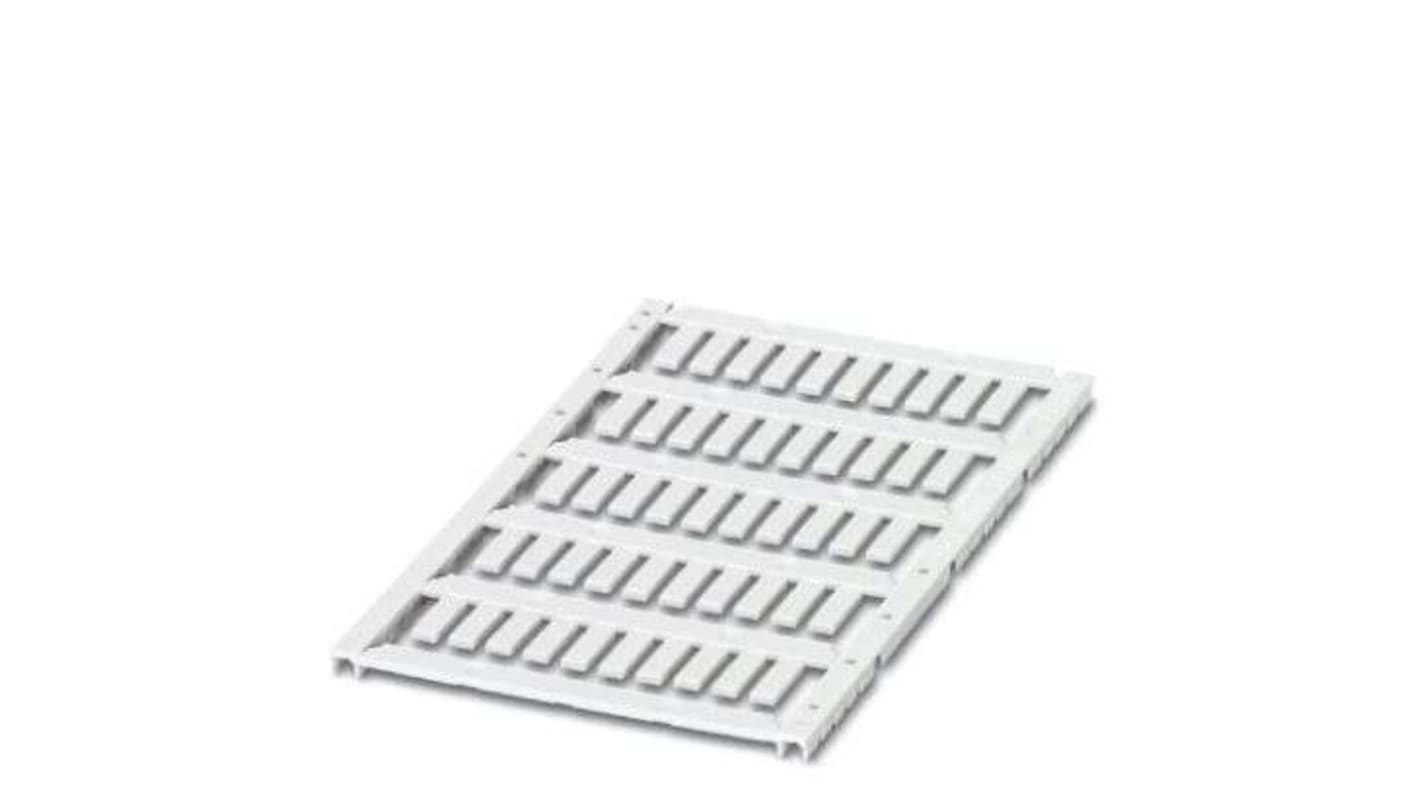 Segnacavi per conduttori Phoenix Contact 801438: 50 targhette 12x4 mm, compatibili con vari sistemi di marcatura. Adatti a cavi da 0,6 a 10 mm.