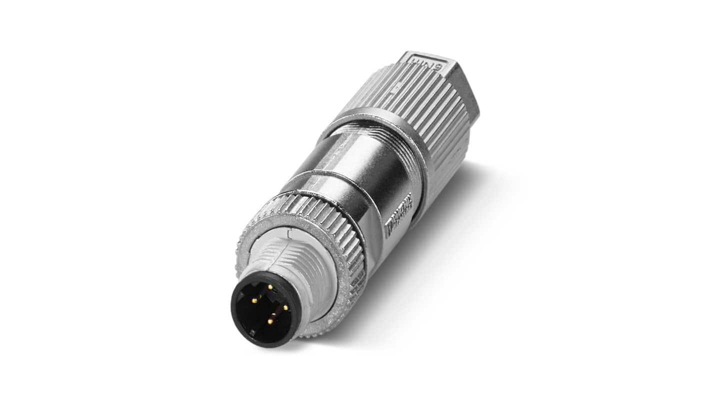 Connettore circolare maschio M12 4 poli Phoenix Contact 1411068 per reti e fieldbus. Corrente 4A, tensione 48V CA/60V CC. Materiali di alta qualità.