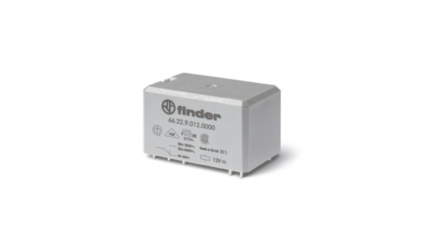Finder Modulo relè di potenza DPST-2NO per guida DIN, 24V cc, 30A, montaggio su circuito stampato.