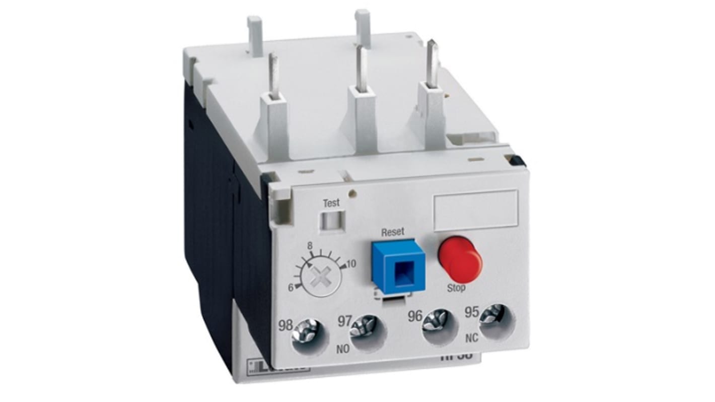 Base relè motore Lovato RF380025, 3 poli, 690 V, 250 mA, montaggio su contattori BF09-BF38, temperatura max 60 °C.