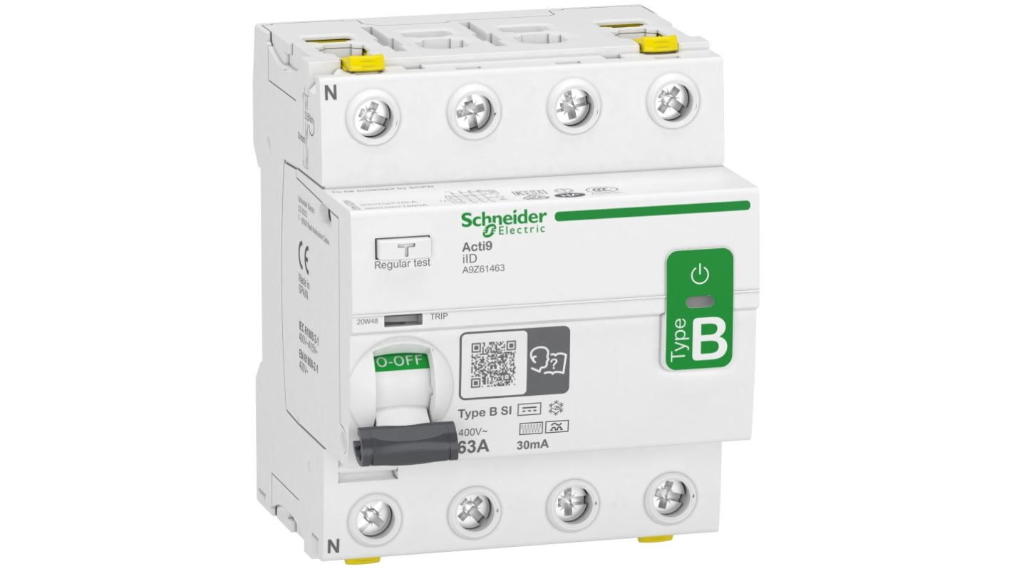 Interruttore automatico Schneider Electric Acti 9, 4P 63A, IP20/IP40, -25/60 °C, frequenza 50/60 Hz (A9Z61463) - Ideale per protezione impianti.