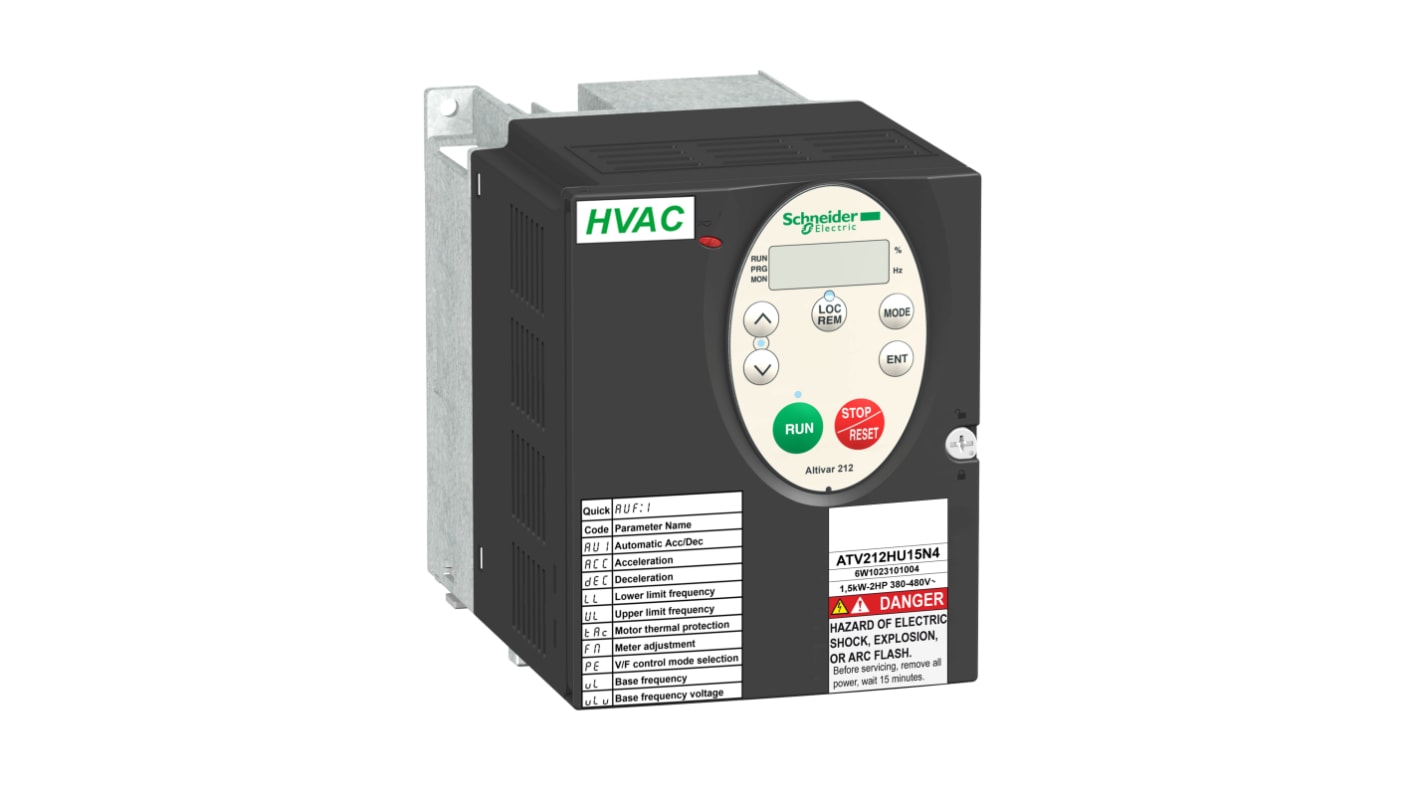 Inverter 3 fasi Schneider Electric ATV212HU15N4, potenza 1,5 kW, tensione 480 V, frequenza 0,5-200 Hz, IP21.