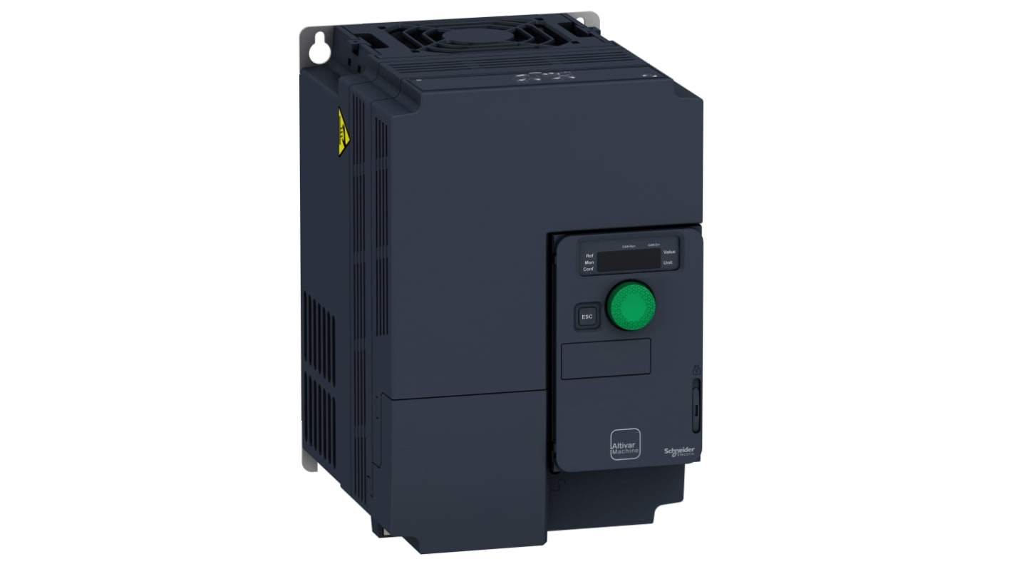 Inverter Schneider Electric ATV320U55N4C, 5,5 kW, 380-500V, 3 fasi, 599Hz per motori asincroni trifase. EMC, IP20, -10 a 50 °C.