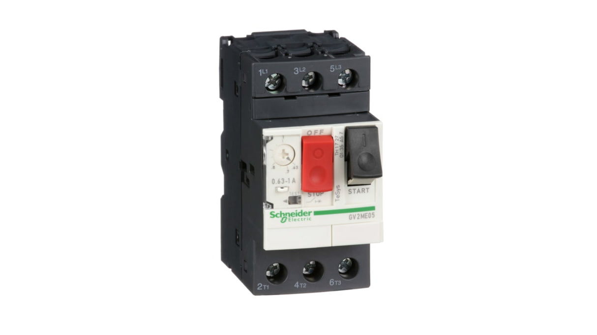 Interruttore automatico del motore Schneider Electric TeSys GV2ME05, 690V, 0,63-1A. Tecnologia termico-magnetica per protezione motori.