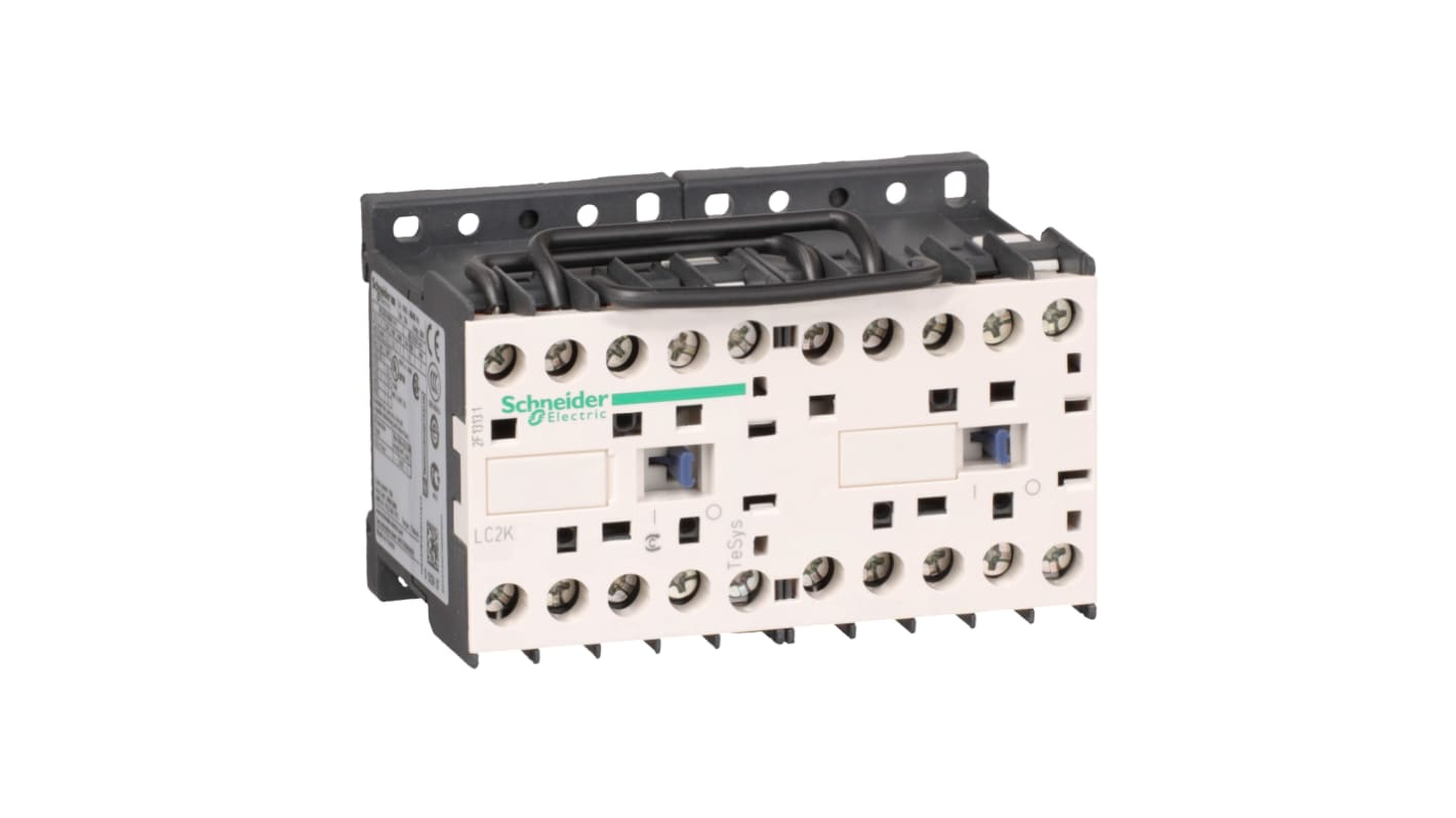 Contattore reversibile Schneider Electric LC2K0910B7TQ, 3 poli, 9 A, 24 V c.a., IP20, per applicazioni industriali.
