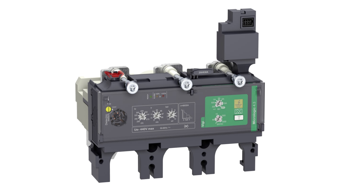 Interruttore magnetotermico scatolato Schneider Electric, 3 poli, 570 A, protezione IP40, per applicazioni industriali.