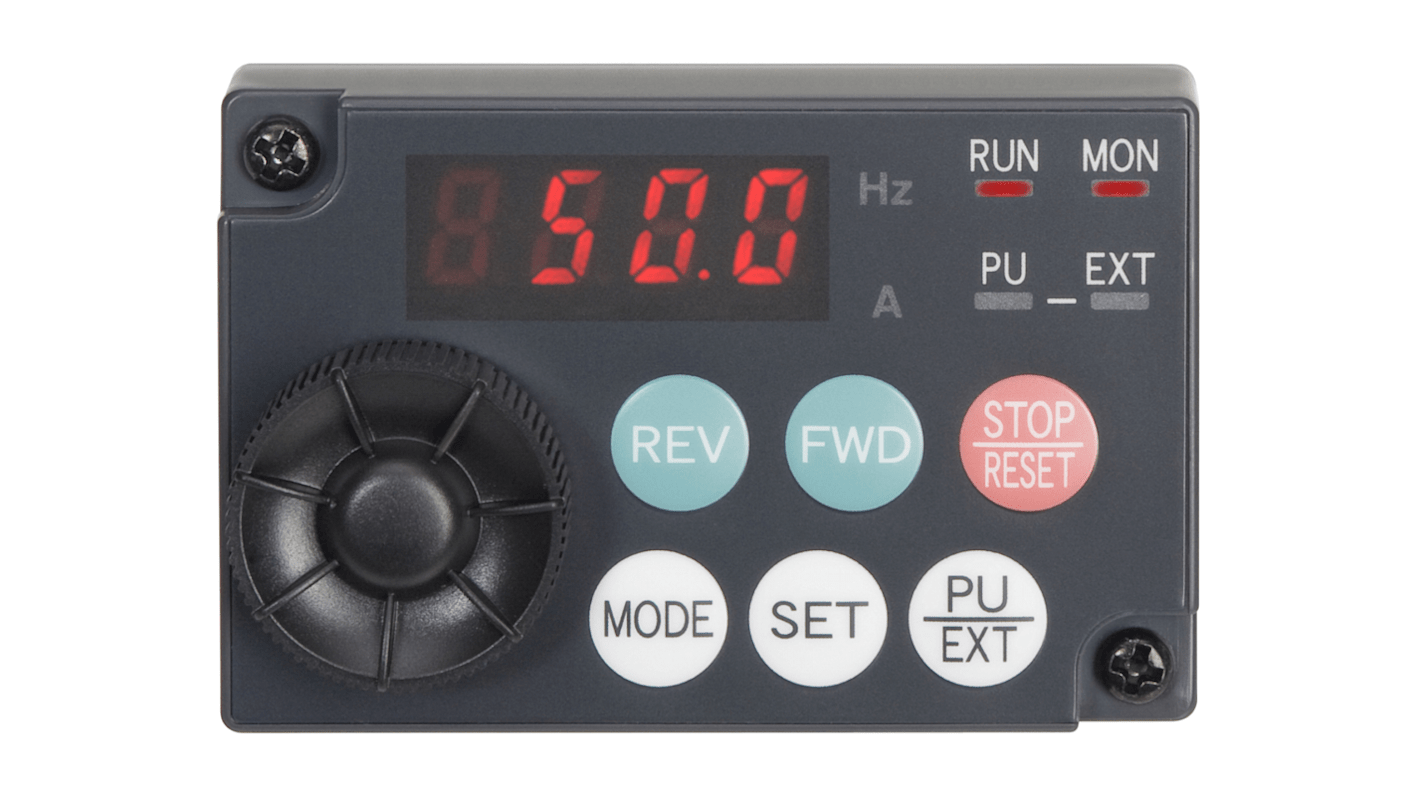 Unità parametrica Mitsubishi Electric 214795 FR-E700, touchscreen multifunzione per display industriali, montaggio su piedino.