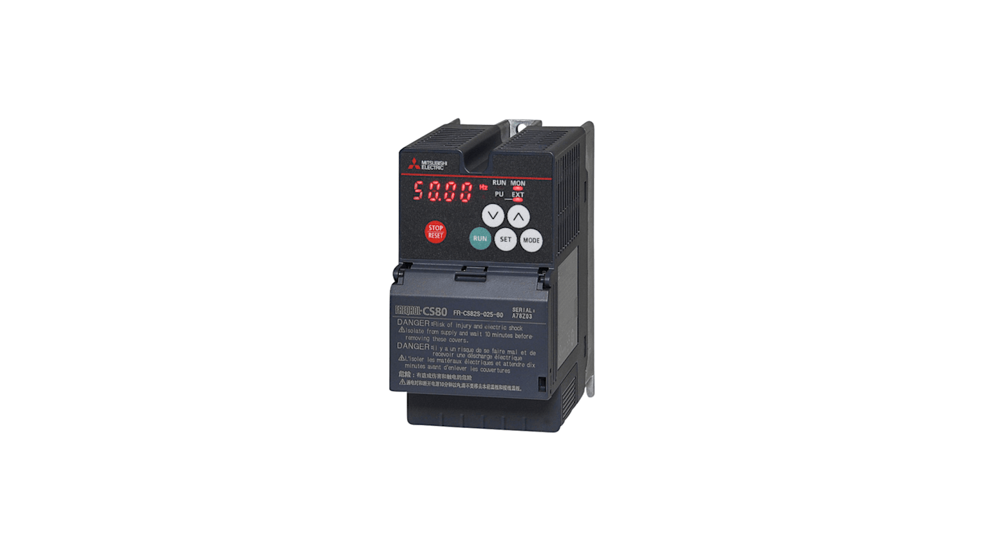 Inverter Mitsubishi Electric 325716, potenza 0,4 kW, monofase, tensione 200-240 V CA, grado di protezione IP20.