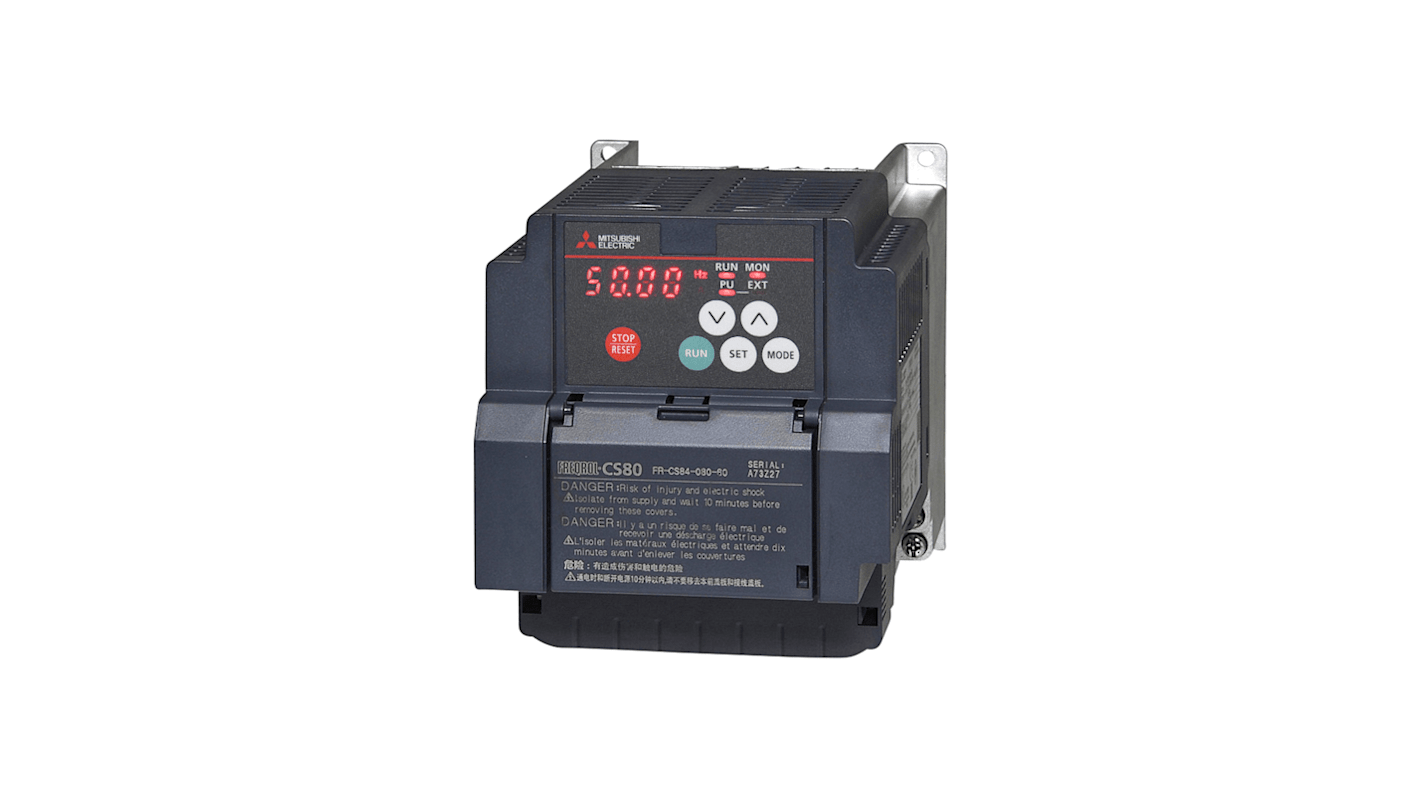 Inverter trifase Mitsubishi Electric 325724, potenza 3,7 kW, tensione 380-480 V CA, grado di protezione IP20.